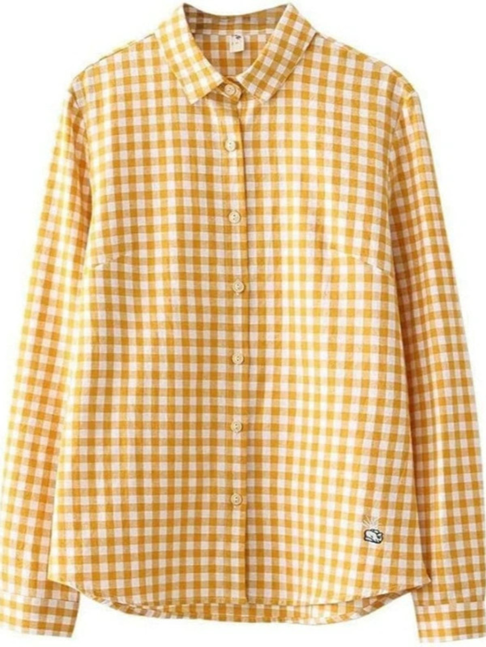 ZARA Women Retro Yellow White Plaid Shirt Loose Fit Long Sleeve Fall Winter Top